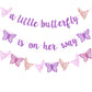 Butterfly Baby Shower Party Decor Purple Glitter A Little Butterfly Is On Her Way Party Banner for Butterfly Themed Pregnancy An