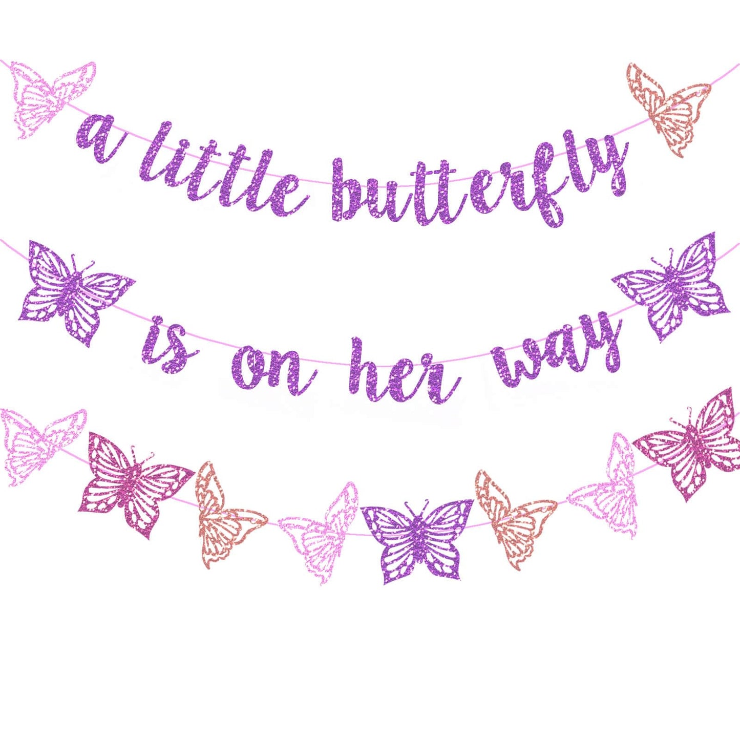 Butterfly Baby Shower Party Decor Purple Glitter A Little Butterfly Is On Her Way Party Banner for Butterfly Themed Pregnancy An