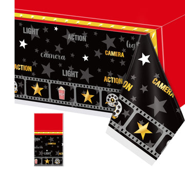 1 Piece Movie Night Tablecloth Plastic Movie Theme Table Covers Movie Theater Table Cloth for Movie Night Party Supplies Movie T