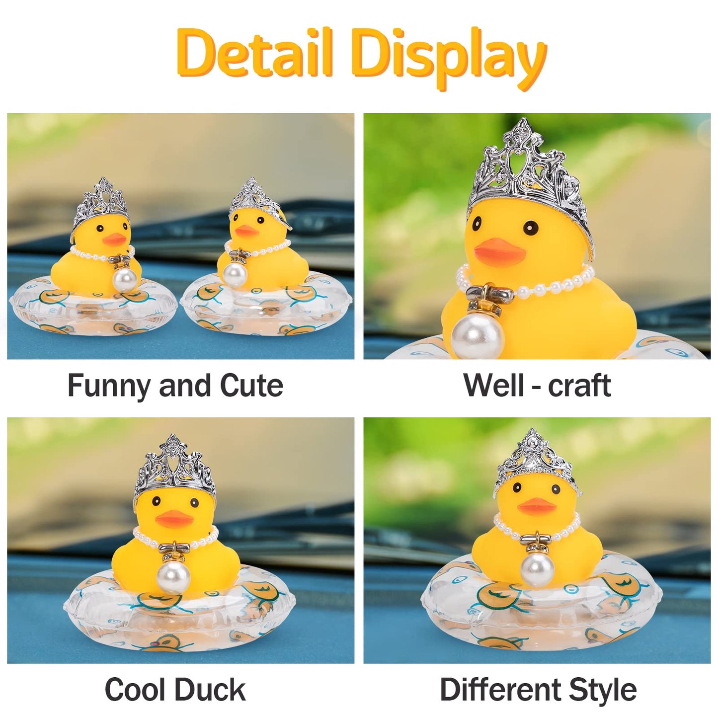 wonuu Car Duck Rubber Duck Car Ornaments Duck Car Dashboard Decorations with Cute Headband Swim Ring Necklace Sunglasses  C-Female Crown&Chain