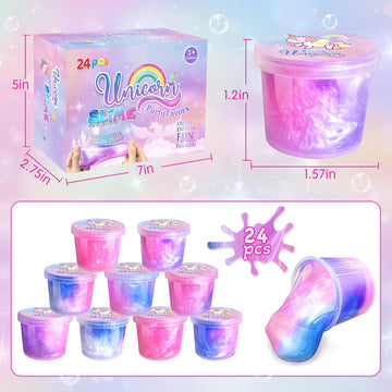 24 Pack Unicorn Slime Party Favors For Kids Slime Cup Bulk Diy Stress Relief Putty Toy Stretchy Non-Sticky Christmas Easter Birt