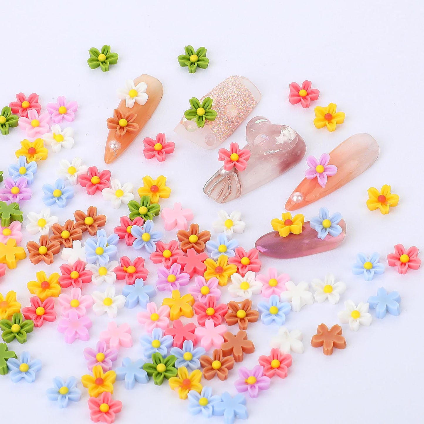 100 PCS Micro Resin Daisy Blooms Flower Beads Garden Miniature Polyresin Flowers Mini Accessories Flowers for Crafts Miniature F