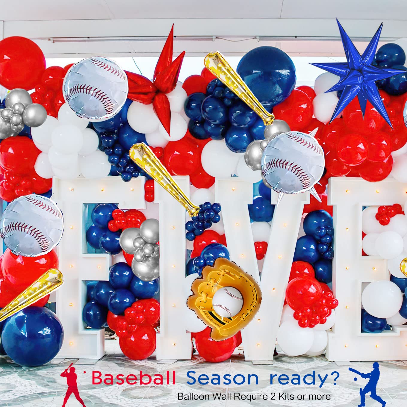Baseball Balloon Garland Arch Kit 150Pcs Red Blue White Silver And Starburst Baseball Bat Glove Balloons Fot Sport Theme Party R