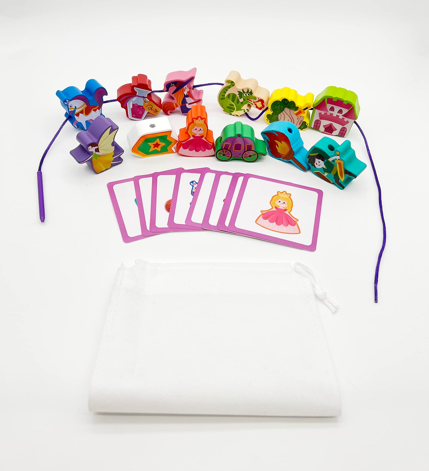 Jaqi Montessori Educational Wooden Threading Stringing Toys Dinosaurs Traffic Space Insects Animals Fruits Lacing Beads Preschool Learning Toys For Toddler For Boys Girls (Castle)