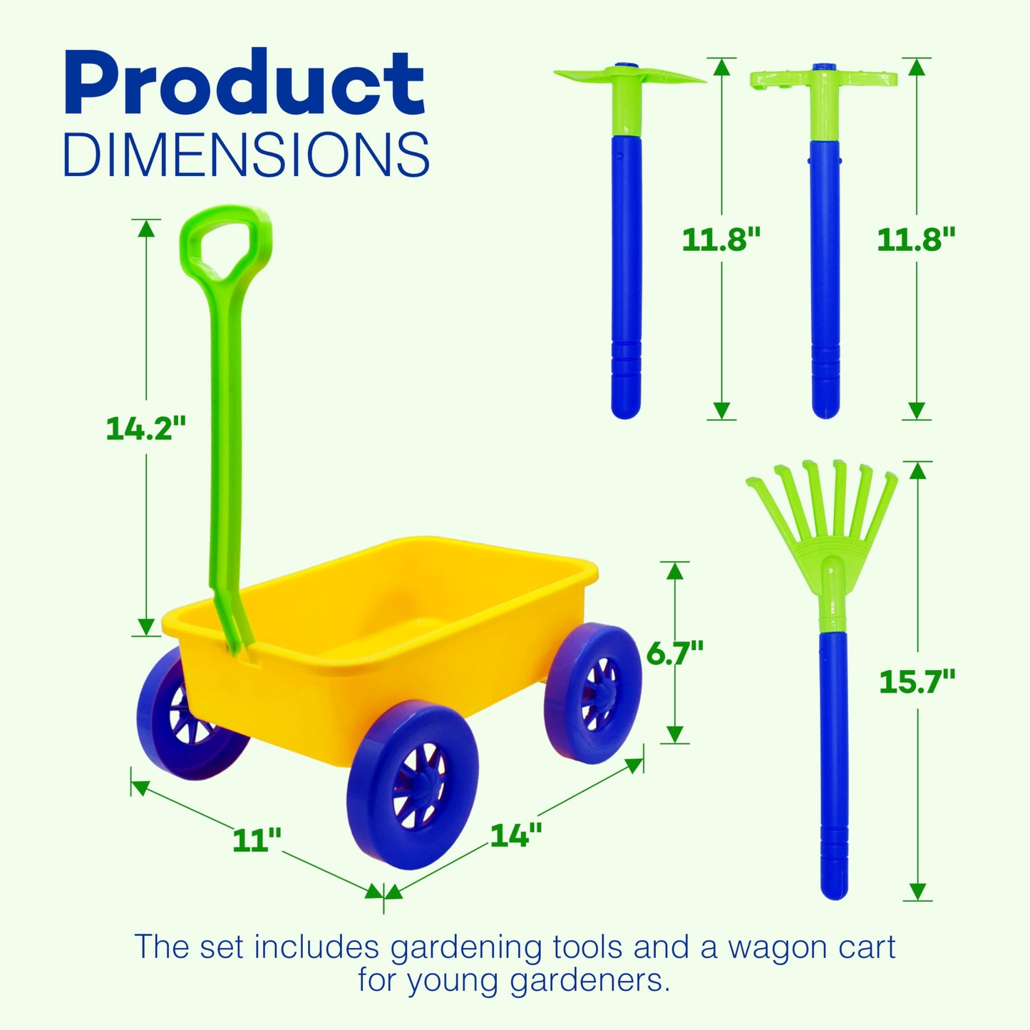 15 Piece Gardening Tools & Wagon Toy Set With Plastic Wheelbarrow, Apron, Stem Pretend Play Outdoor Toy For Toddlers Kids Boys Girls By 4E'S Novelty