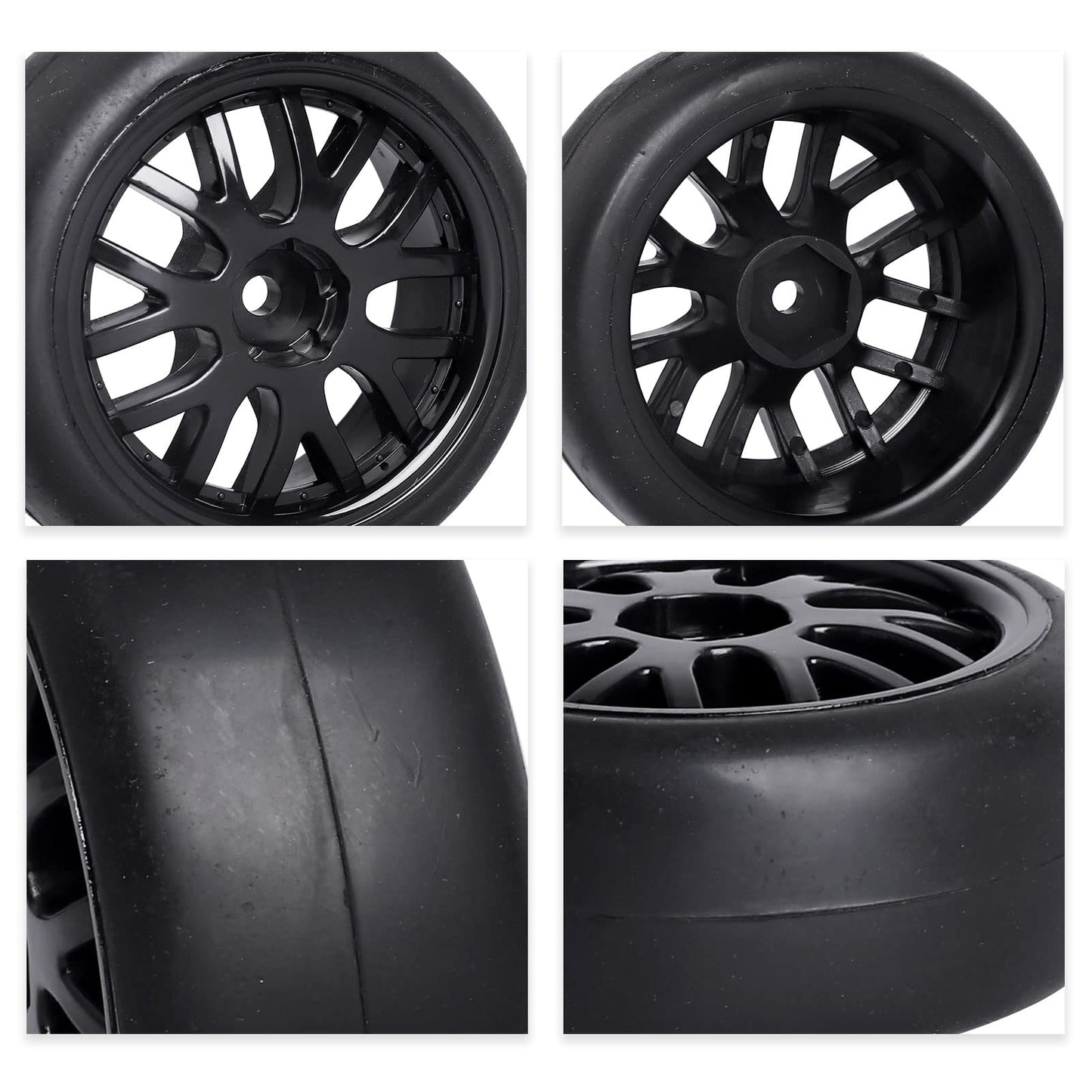 CrazyHobby Pre-Glued OD 2.56'' 12mm Hex Wheels Rims & Rubber Tires 26mm for 1/10 Scale On Road Racing Car Drift RC Touring Car,