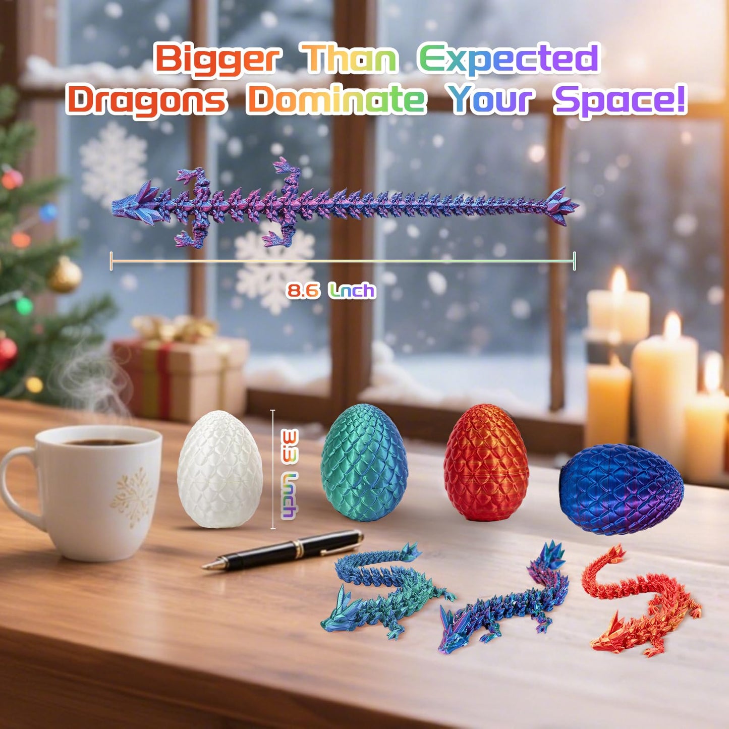 3D Printed Dragon with Egg  4 PCS 3D Printed Fantasy Animals  Fidget Toy for Boys Girls mature-themed  Office Desktop Decoration Easter Basket Stuffers Graduation Gift for Teens