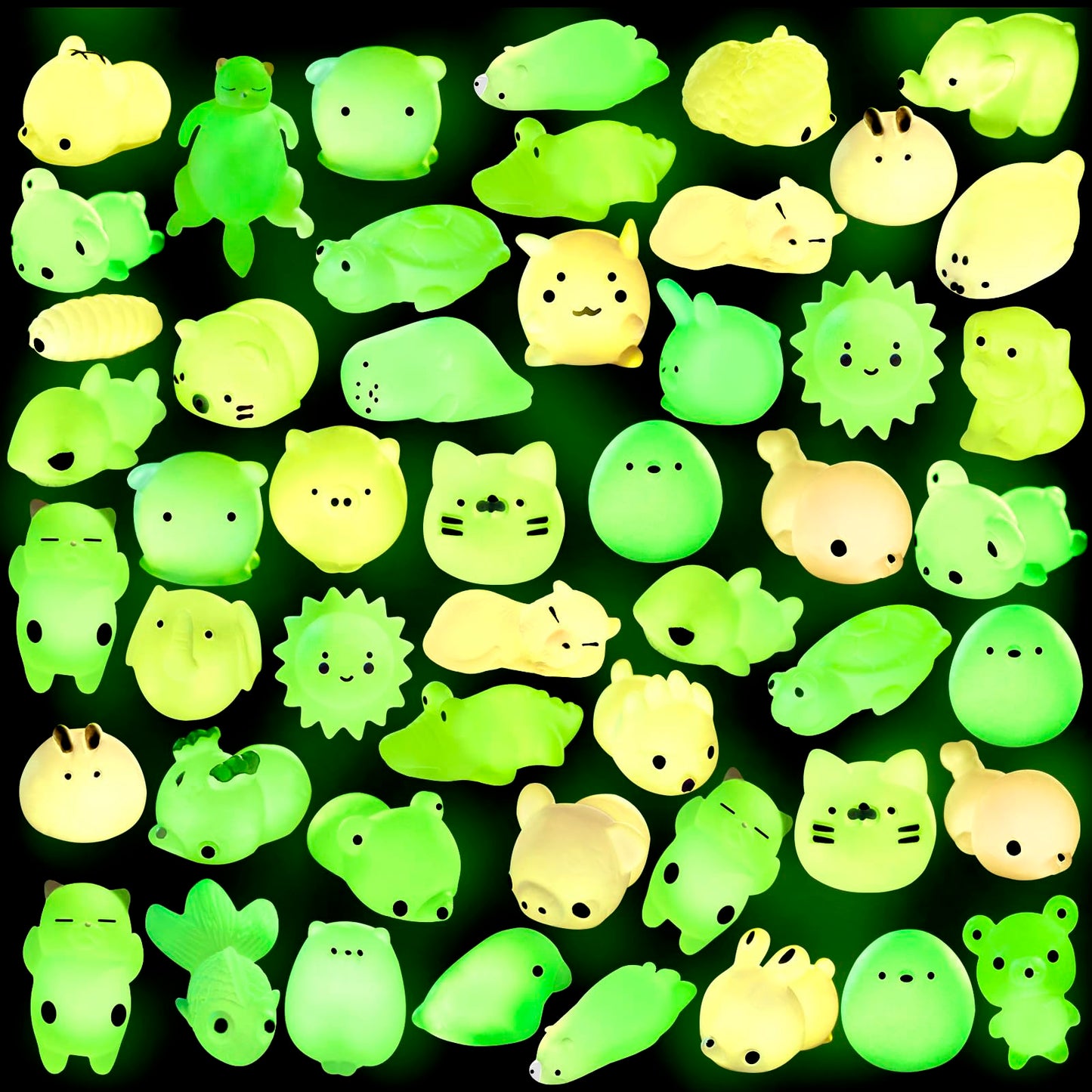 Outee 50 Pcs Mochi Toys Mini Mochi Animals Toys Glow In The Dark Toys Stress Relief Toys Bulk Mochi Cat Random Halloween Kids Party Favors For Goodie Bag