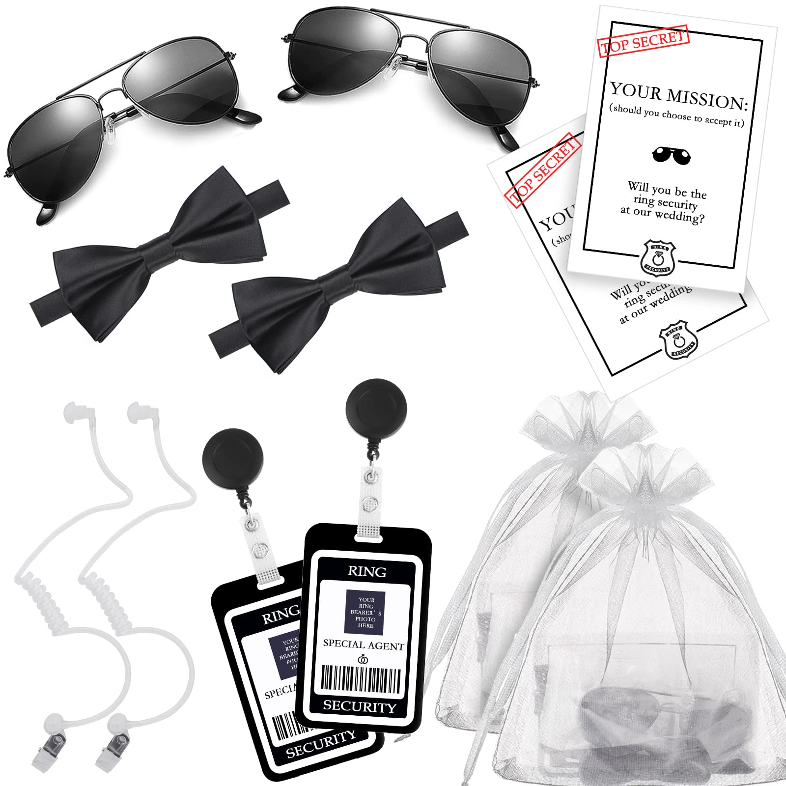 Ring Security Wedding Ring Bearer Gift - Ring Security Wedding Set Ring Security Badge , Bow Tie, Sun Glasses, Earpiece And Ring