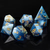 Pjoy Dnd Sharp Edged Dice Set, 7Pcs White And Dark Blue With Gold Foil Resin Dnd Dice Set D&D Polyhedral Dice With Dice Case For