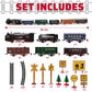 Deao Train Set With Light For Kids, Cargo Cars And Long Track For Boys & Girls Aged 3-12, Train Toys Railway Kits With Signposts & Trees, Electric Train Race Track Playset,Great For Birthday & Xmas