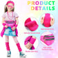 Vabean 17 Pcs Kids 80s Costume Accessories Set Halloween Girls Cosplay 1980s Retro Party Outfits Holographic Fanny Pack Ribbed Leg Warmers Headband Wristbands Glasses Necklace Earrings Bracelet