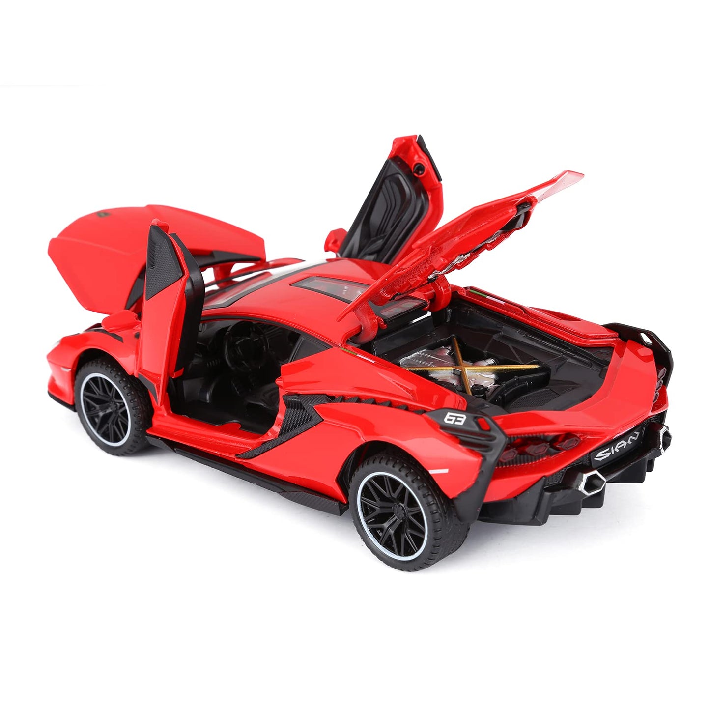 SASBSC Metal Toy Car Lambo Sian FKP3 with Light & Sound, Pull Back Action, Red, for Boys Age 3+