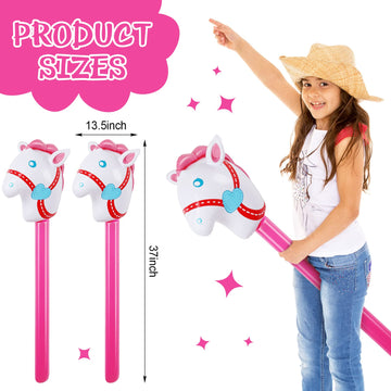 Chivao 12 Pieces Inflatable Stick Horse Cute Horse Head Stick Balloon Colorful Blow Up Stick Horse Cowboy Cowgirl Party Decorations For Horse Themed Birthday Party (Pink)