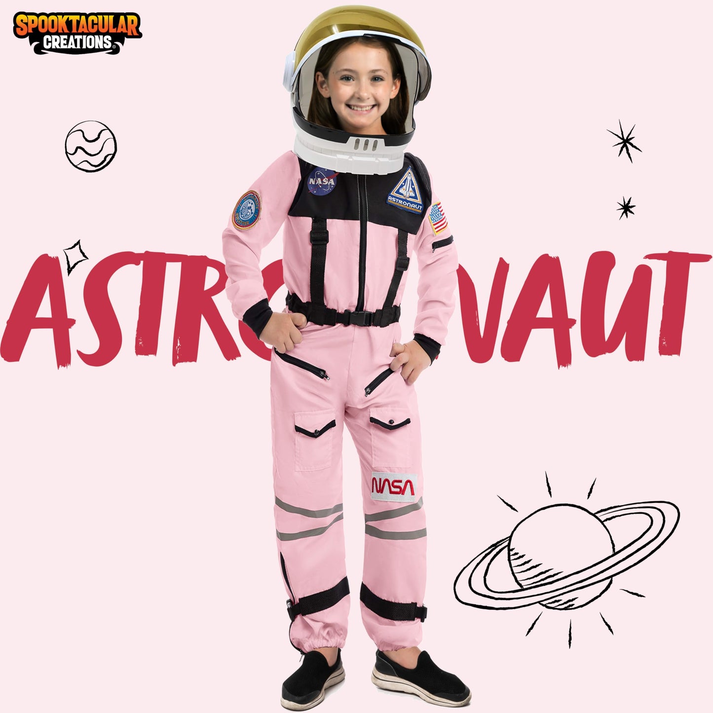 Spooktacular Creations Pink Astronaut Costume, Space Suit With Movable Astronaut Helmet, Kids Astronaut Costume For Toddler Girl