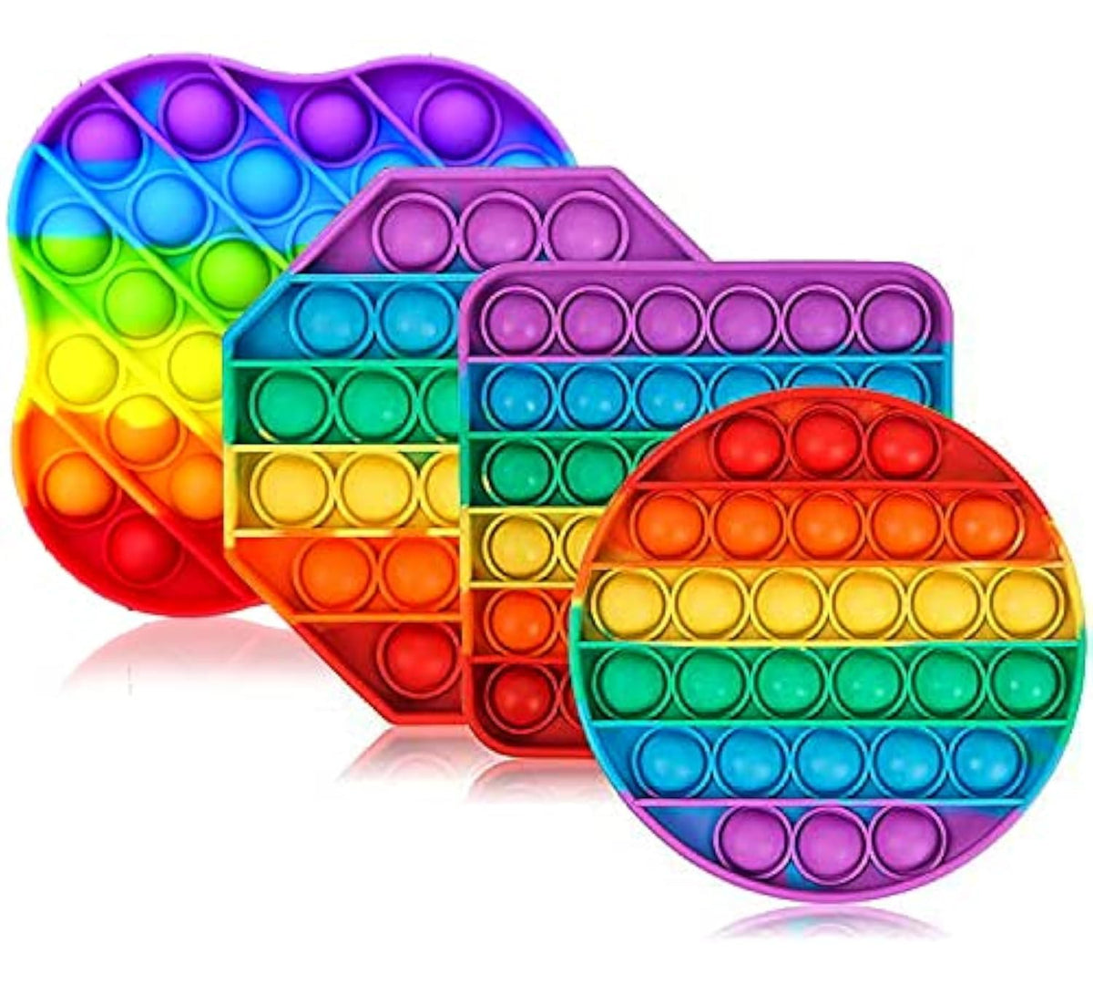 Toyshine Pack of 4 Circle, Square, Octagon and Curve Square  Fidget Popping Sounds Toy, BPA Free Silicone, Push Bubbles Toy fo