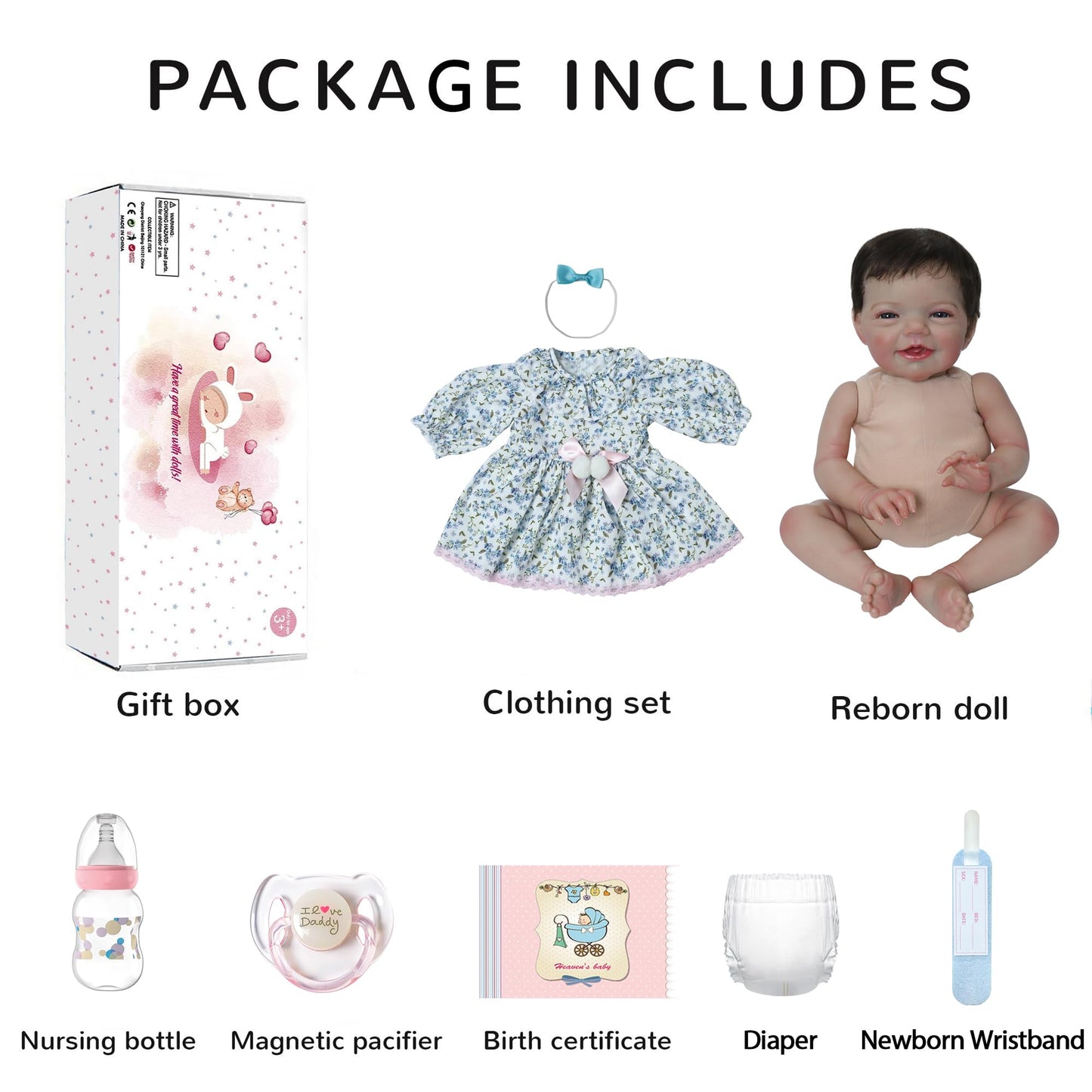 Ksbd Realistic Reborn Baby Dolls, 18 Inch Sweet Smile Eyes Open Newborn Baby Dolls Girl, Soft Vinyl Real Life Baby Dolls With We