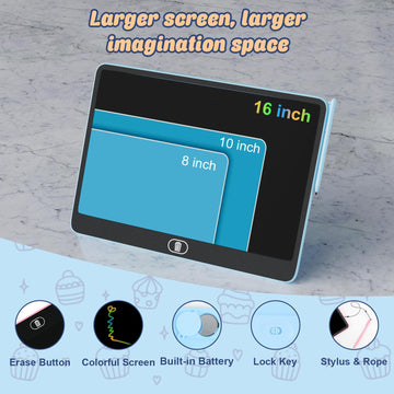 Electight 16 Inch Lcd Writing Tablet For Kids [Upgraded], High Brightness Colorful Doodle Board, Eye Protection Drawing Tablet,