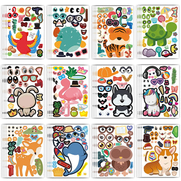 48 Pcs Funny Animal Make A Face Stickers For Toddlers Kids,Make Your Own Mix And Match Sticker Sheets Art Craft Kits,Including 2000+Repositionable Little Stickers