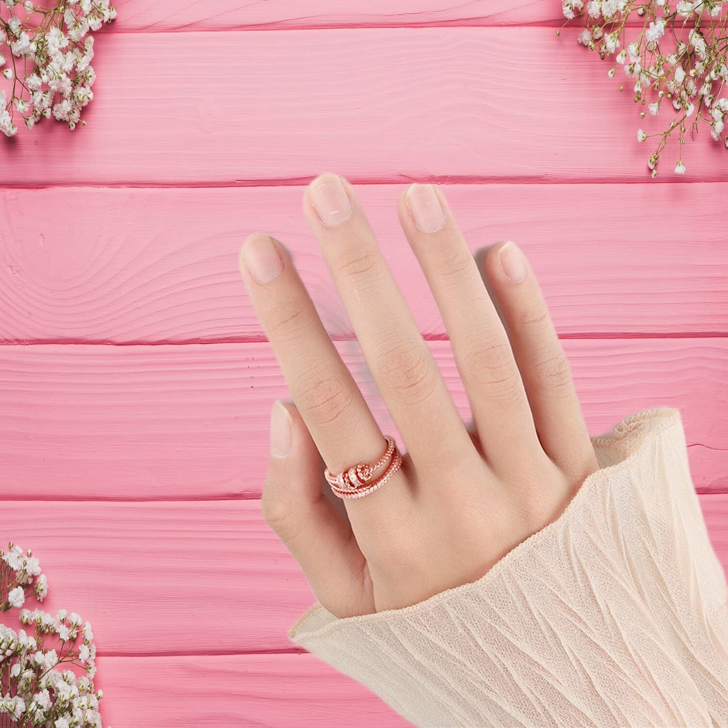Anxiety Ring for Daughter, 18K Rose Gold Fidget Ring for Daughter from Mom to My Daughter Cubic Zirconia Adjustable Thumb Stress