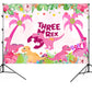 5Ft*3Ft Dinosaur Birthday Party Photo Backdrop,Three Dino-Rex Birthday Party Decorations Girl,Pink Dino 3Rd Birthday Party Decor