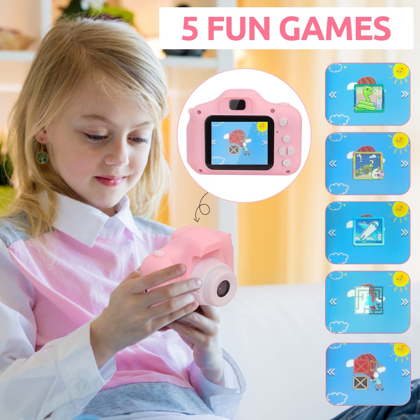Uyeyuy Upgrade Kids Selfie Camera, Christmas Birthday Gifts For Kids, Upgrade Hd Kids Digital Video Cameras For Toddler, Good Toys For Over 6 Years Old Boy Girls With 32Gb Card And Card Reader(Pink