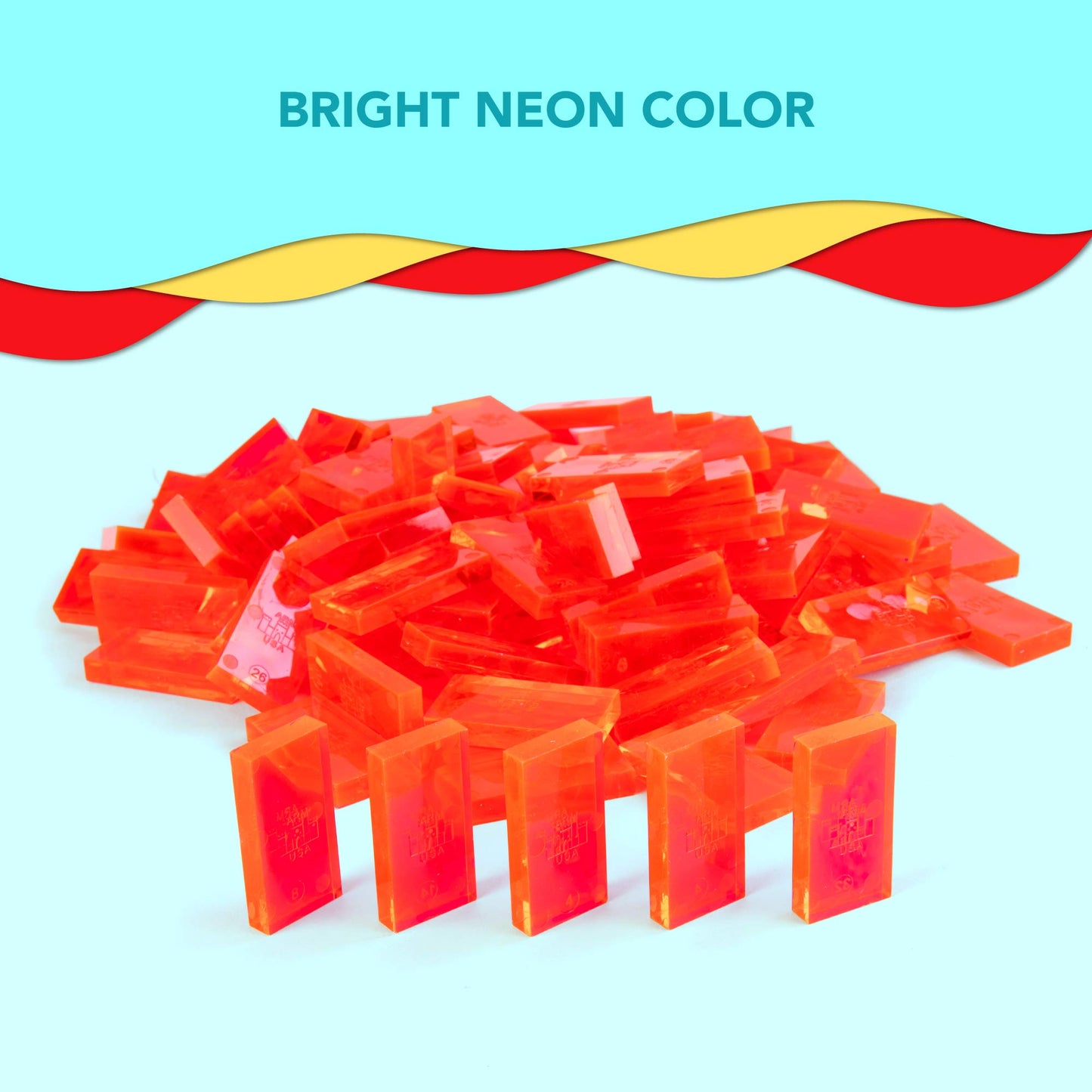 Bulk Dominoes Plastic Bulk 100pcs - Building and Stacking and Chain Reaction Toppling STEAM Toy Blocks for Kids (Clear Red)