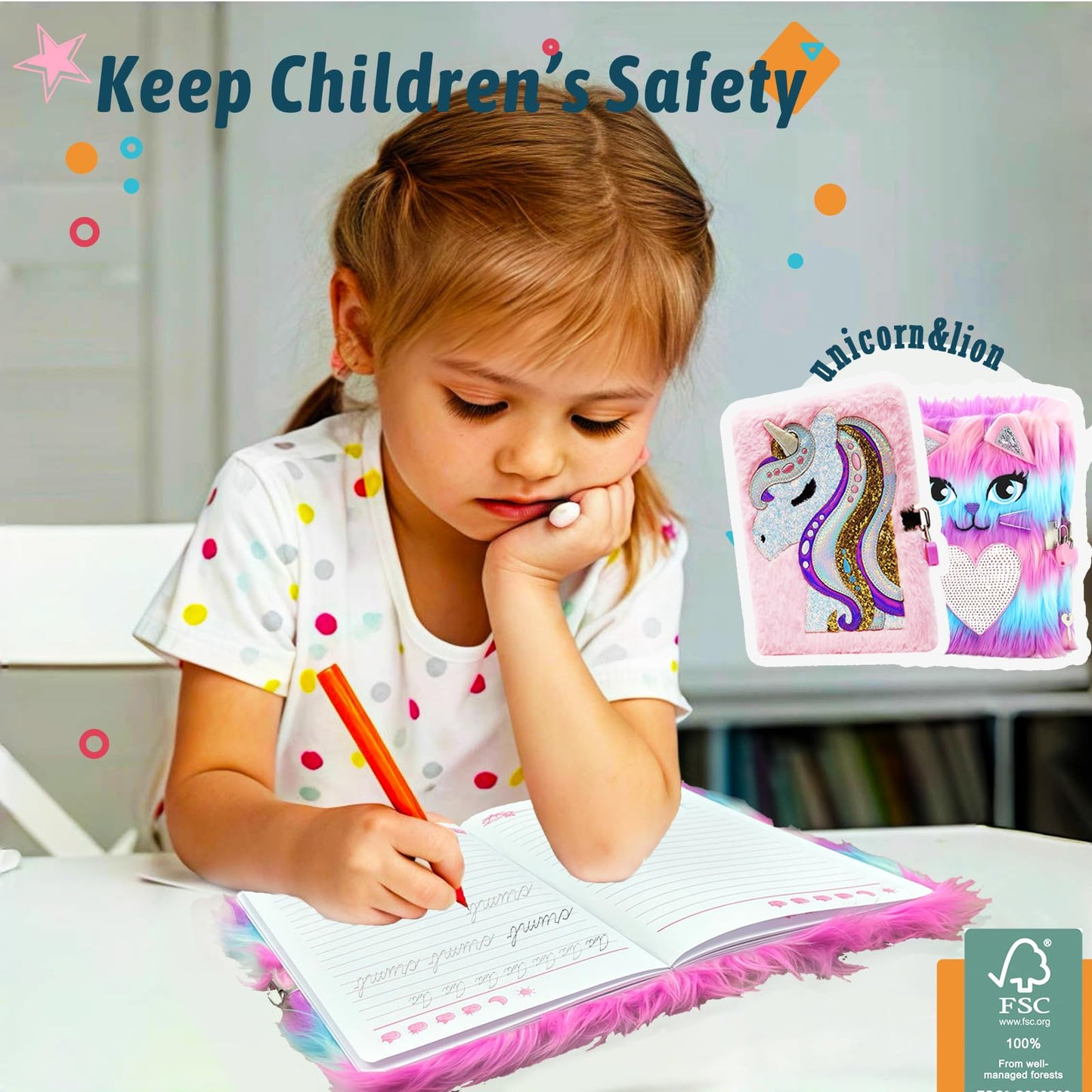 Dicvute 2Pcs Diary With Lock, Gift For 6 7 8 Years Old Girls, Fuzzy Notebook Cute Cat Unicorn Diary Secret Writing Plush Journal