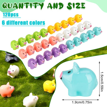 Fuyamp 120Pcs Colorful Mini Resin Pigs Tiny Pigs Miniature Ornament Pig Charms For Garden Landscape Aquarium Dollhouse Birthday
