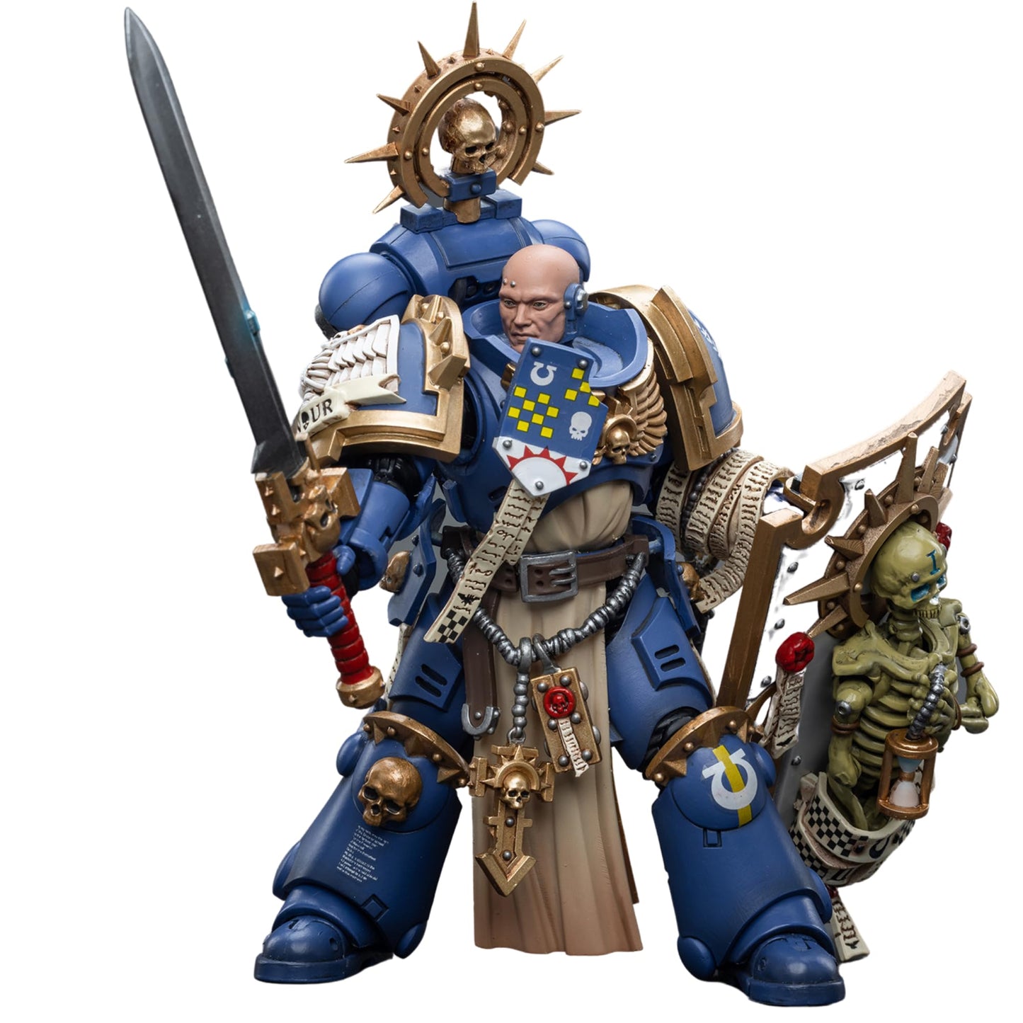 JOYTOY Warhammer 40 000 Action Figure 1/18 Ultramarines Primaris Captain with Relic Shield and Power decorative replica blade Collection Model Figures 4.88inch