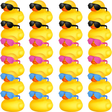 24 Pcs Mini Rubber Ducks With Sunglasses, Rubber Ducks In Bulk Valentine Bathtub Toys For Cruise Valentines Kids Classroom Gift