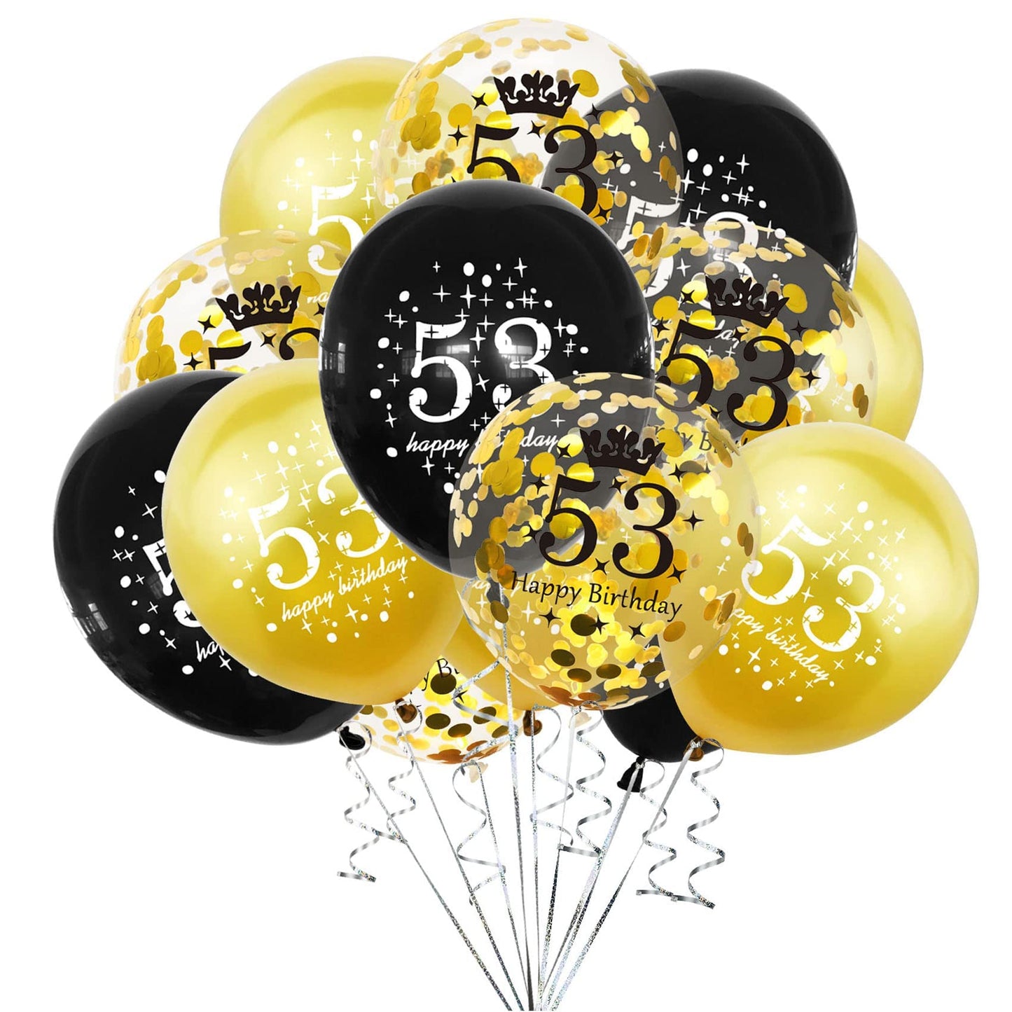 Shuntai 53 Birthday Decorations For Men Black And Gold 53Rd Birthday Balloons Women Happy Birthday Latex Confetti Balloon 53 Yea