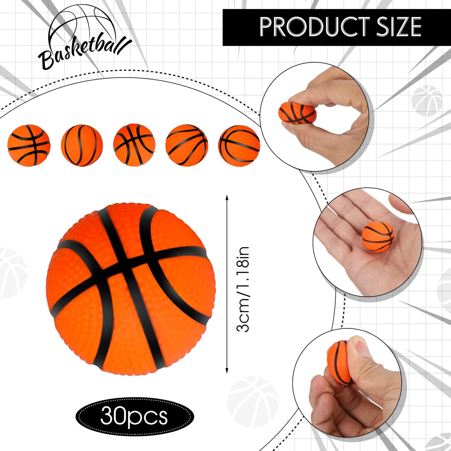 Hungdao Mini Basketballs - 30 Pcs Foam Stress Balls, 1.18 Inch, Orange, Small Party Favors for Relief & Decorations