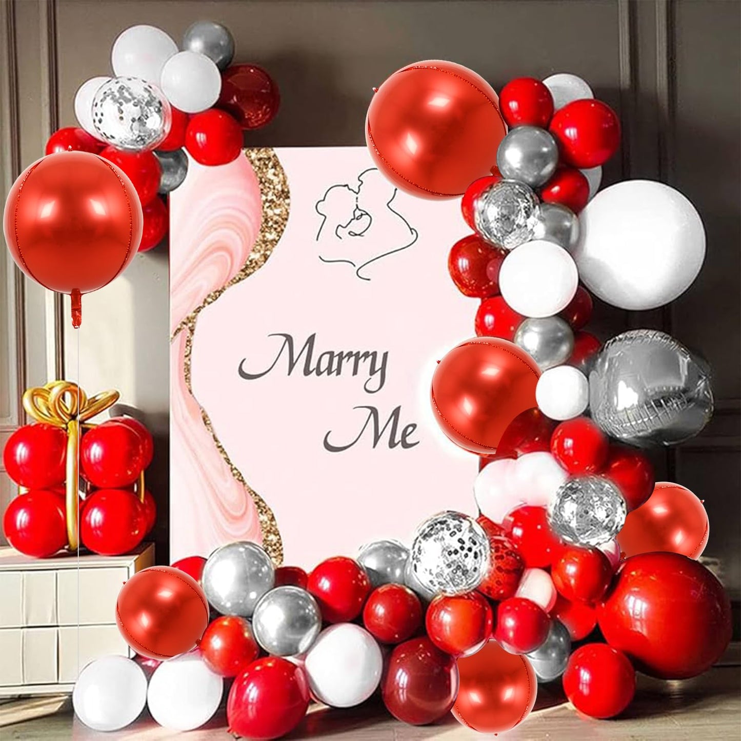TONIFUL 16Pcs Large Red 4D Giant Round Foil Balloon 4D Mirror Metallic Mylar Sephere Balloons for Christmas New Year Birthday Pa