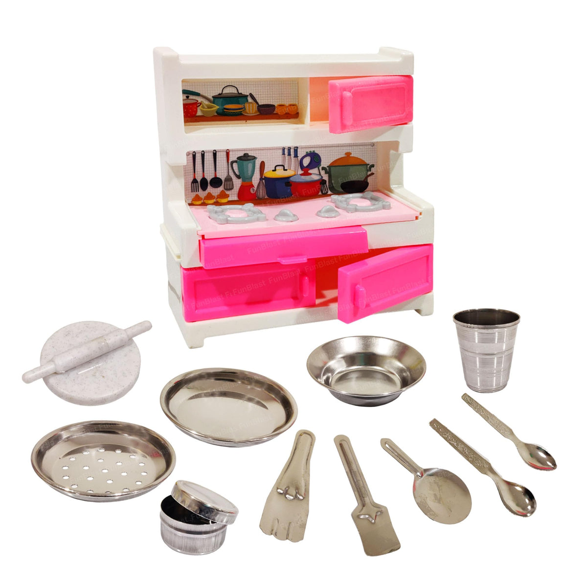 FunBlast Kitchens Sets for Kid  Plastic & StainlessSteel Kitchens Sets Toys, Miniature Kitchen Set for Kids, Cooking Kitchen S