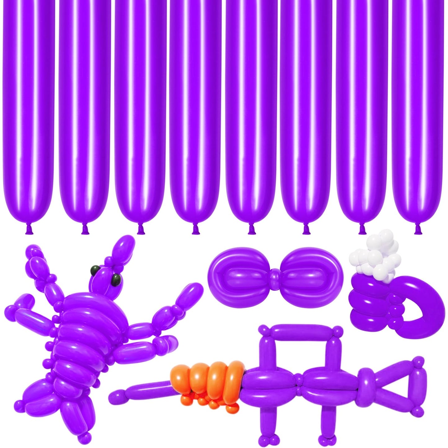 Lxzfcrg 260 Balloons Purple Long Balloons For Balloon Animals, Thickening Long Skinny Latex Twisting Balloon For Balloon Garland