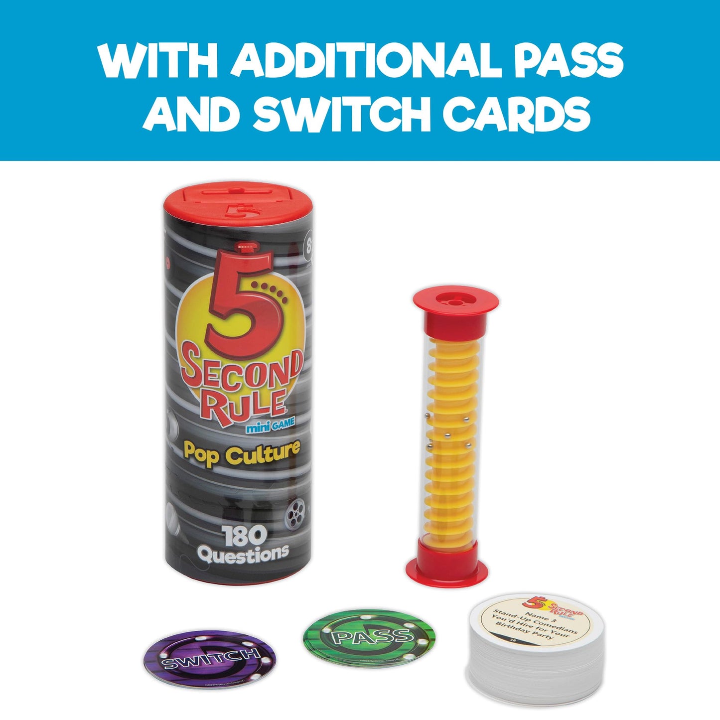 5 Second Rule Game Pop Culture Edition (Mini Tube) - Simple Questions Card Game For Family Fun, Party, Kids, Travel, Game Night