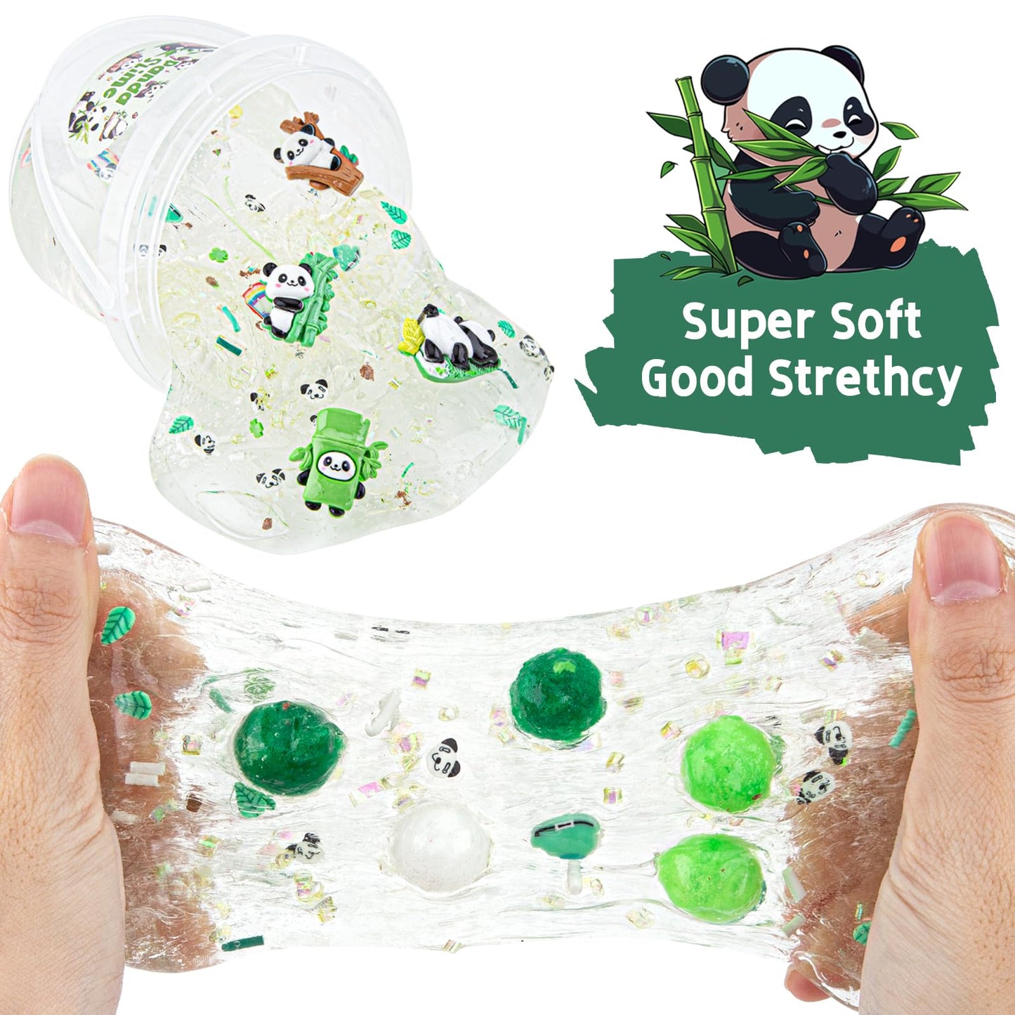10 Fl Oz Panda Clear Slime Bucket, Big Slime Kit With Slime Clay, Slime Party Favors For Kids, Glimmer Crunchy Slime Includes 9