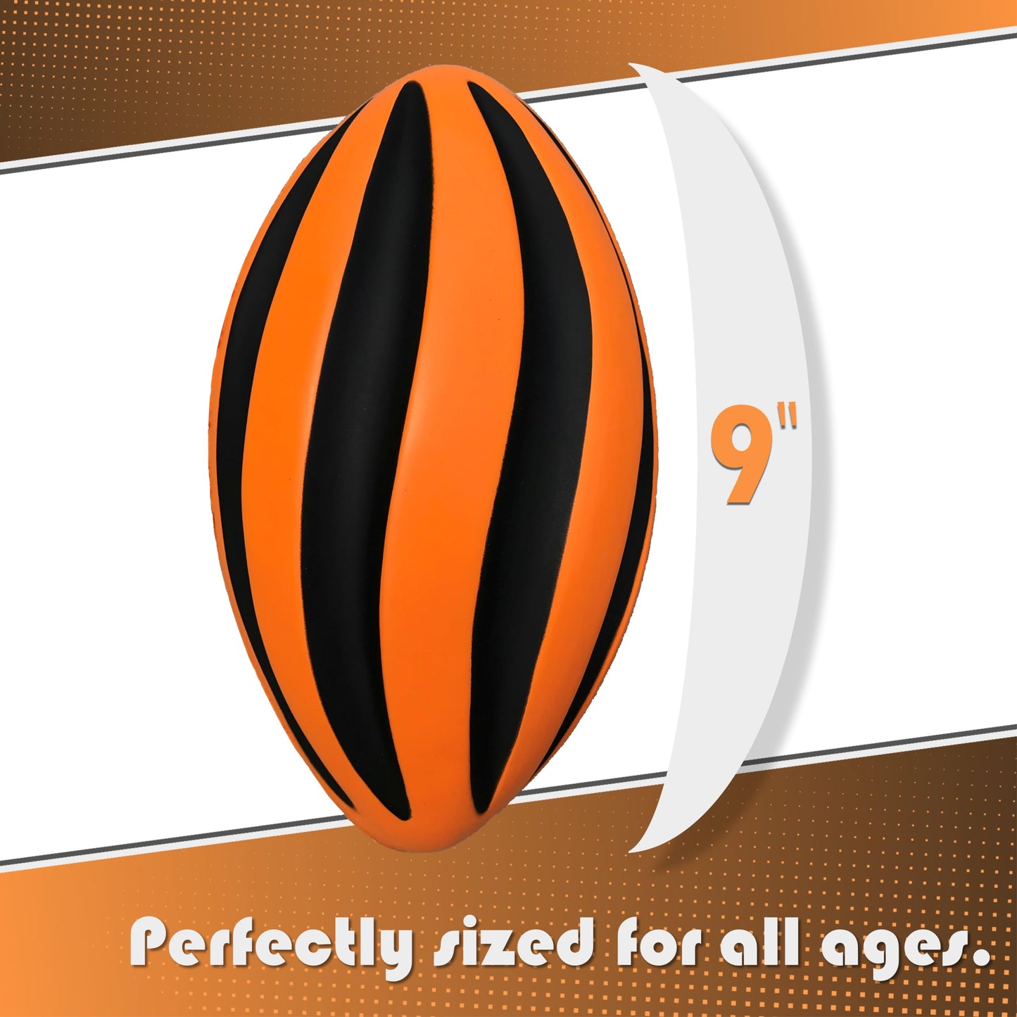 LMC Products Spiral Foam Football - Soft Kids Football - 9 Inch Each - mature-themed & Toddler - Small (Orange & Black)