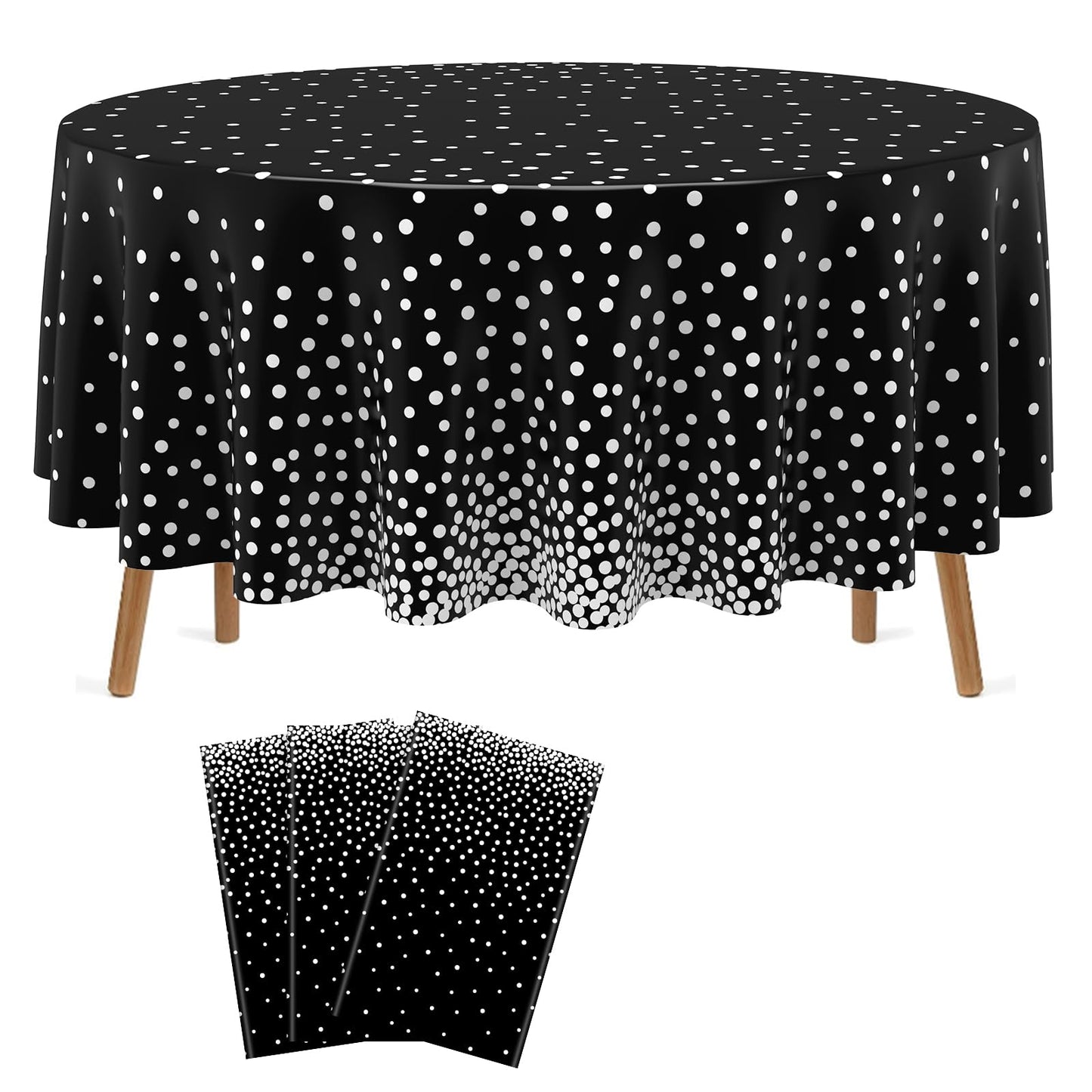 Newwiee 3 Pcs Round Dot Tablecloth 84 Inch Plastic Table Cover Dots Confetti Tablecloths for Halloween Fall Thansgiving Wedding 