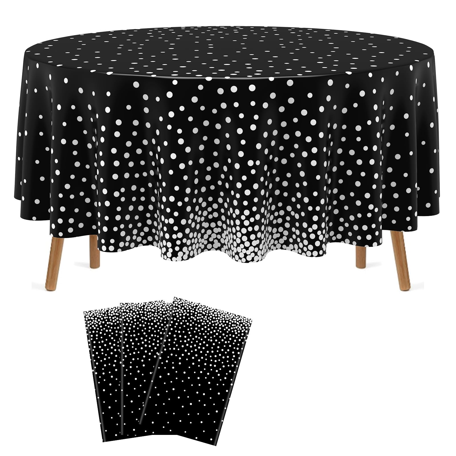 Newwiee 3 Pcs Round Dot Tablecloth 84 Inch Plastic Table Cover Dots Confetti Tablecloths for Halloween Fall Thansgiving Wedding 