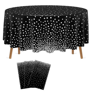 Newwiee 3 Pcs Round Dot Tablecloth 84 Inch Plastic Table Cover Dots Confetti Tablecloths for Halloween Fall Thansgiving Wedding 