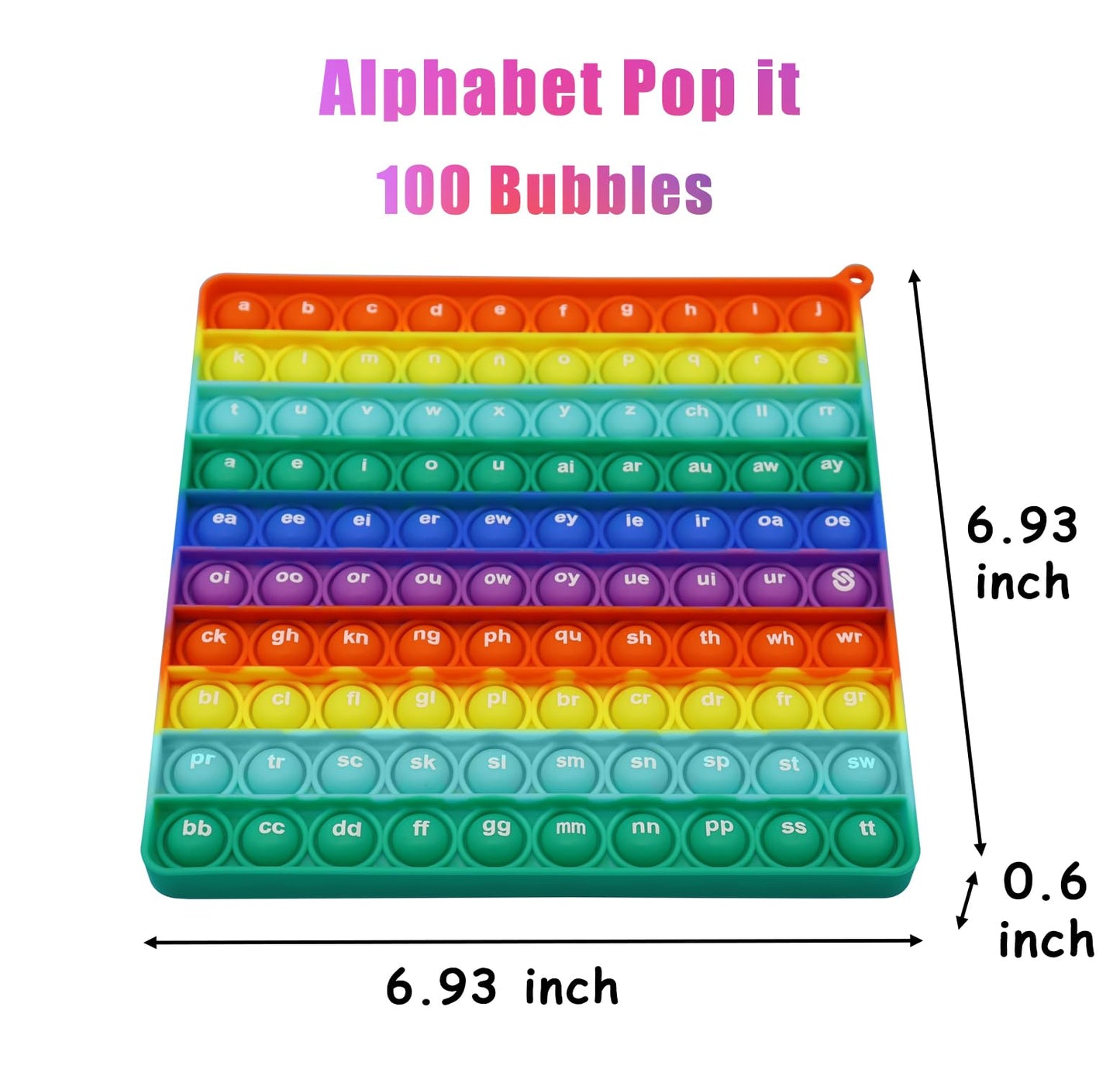 PETBSNVB Fidget Game Board, Silicone, Rainbow, 8 inch, CVC Word & Phonics for Kids 1-3 Years, Montessori Educational Toy