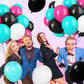 Paready Disco Music Party Balloons, 30 Pcs 12 Inch Hot Pink Black Blue And White Latex Balloons With Ribbons For 80S 90S Disco M