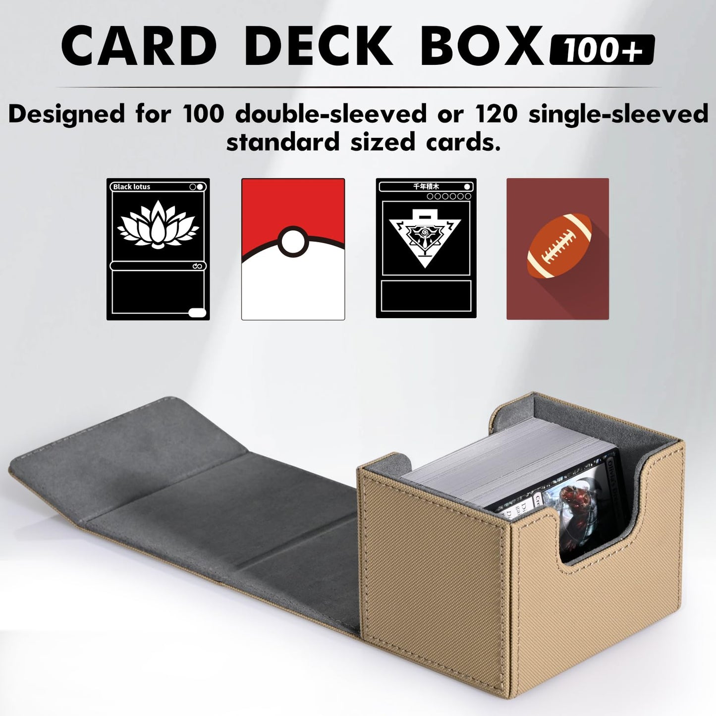 Zlca Card Deck Box For Trading Cards, Mtg Commander Deck Box Holds 120+ Single Sleeved Cards, Leather Magnetic Card Storage Box Fits For Tcg Ccg Magic Cards (Brown)