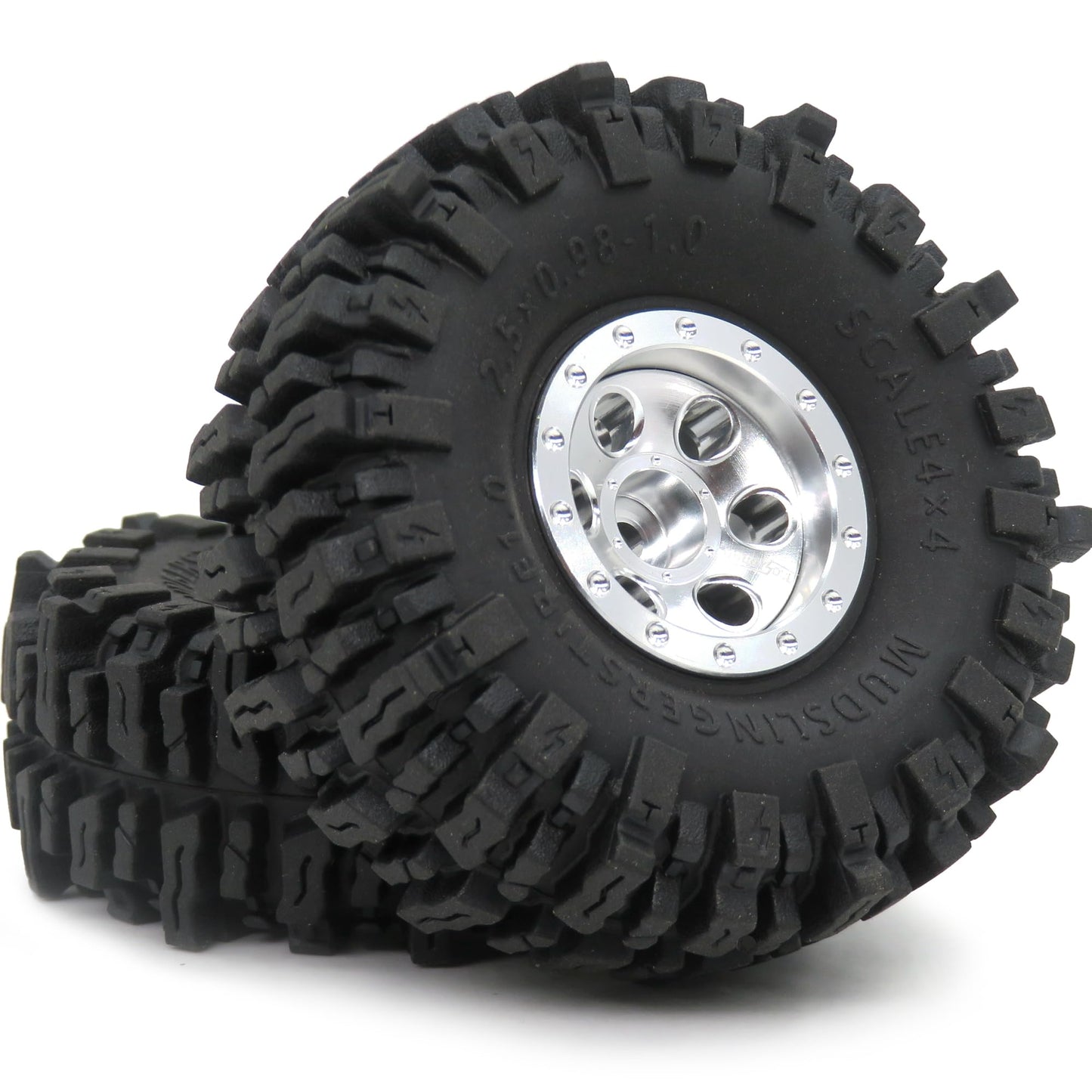 Hobbysoul 64Mm Mud Slingers 1.0 Tires & Heavy Adjustable Offset 1.0 Beadlock Wheels Rims, Negative Offsets 1.0 Wheels And Tires