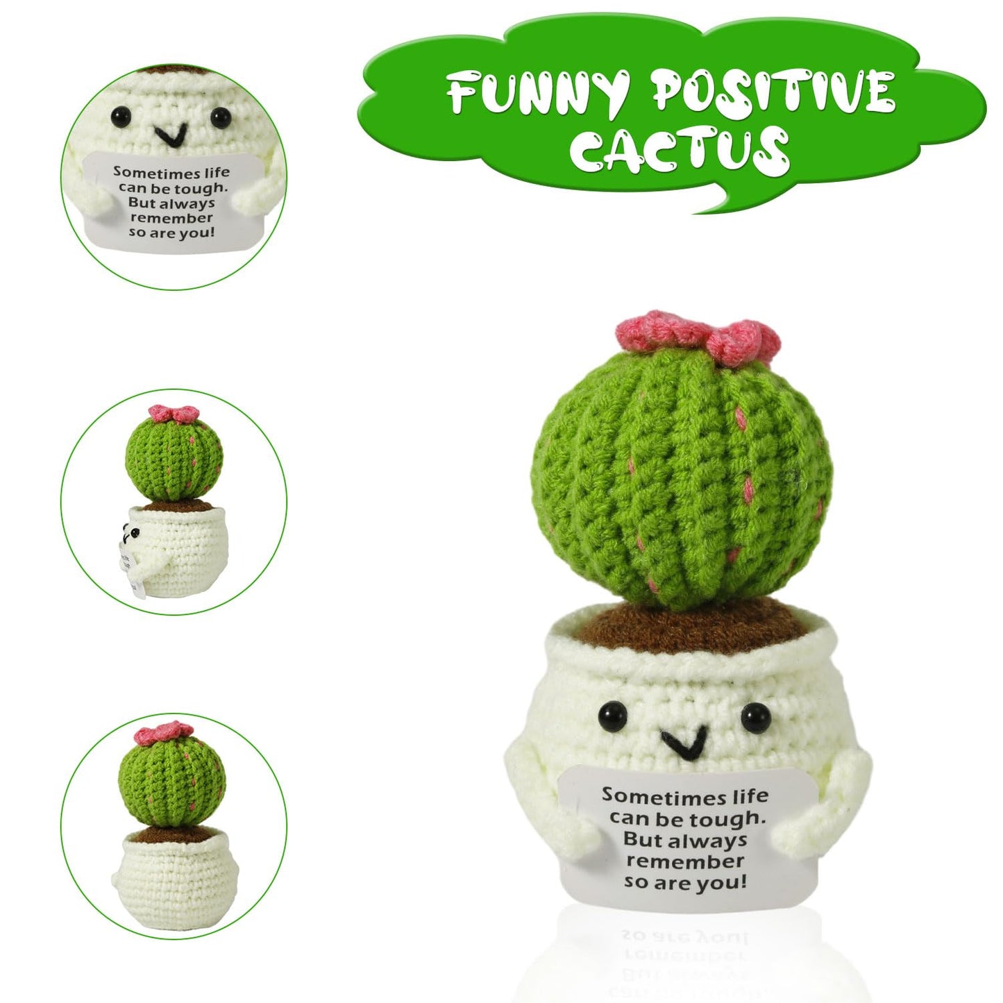 Nqeuepn Crochet Positive Cactus, Handmade Knitted Cactus Toy Cute Funny Potato Emotional Positive Life Doll Ornaments Gifts With Encouraging Card For Adults Kids Friends Room Office Desktop Decor