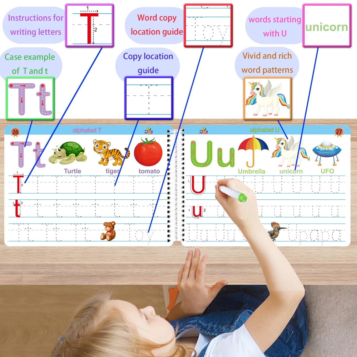 Montessori Preschool Learning Tracing Workbook - Toddler Handwriting Practice Letter And Numbers Busy Activity Book Dry Erase, Autism Materials Prek Educational Learning Toy For Kids Age 3 4 5