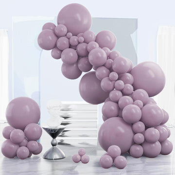 Partywoo Dusky Purple Balloons, 140 Pcs Boho Purple Balloons Different Sizes Pack Of 18 Inch 12 Inch 10 Inch 5 Inch Pale Purple Balloons For Balloon Garland Arch As Party Decorations, Purple-F29