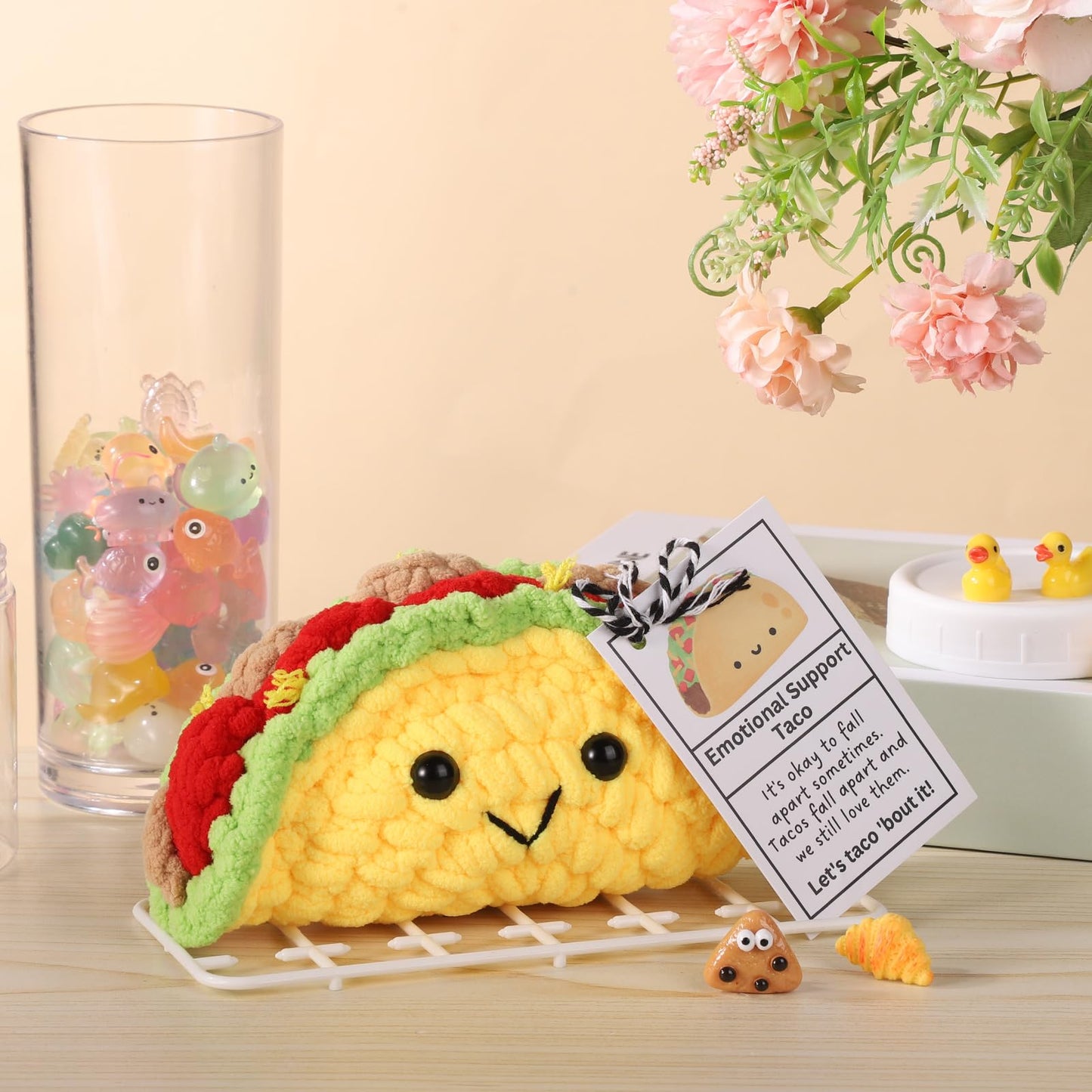 Emotional Support Taco, Crochet Emotional Support Plush, Handmade Taco Potato Toy Plush With Positive Words, Adorable Knitted Doll Inspirational Gift Encouragement Ornament For Friends And Family